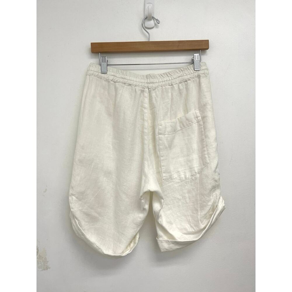 Magic Linen Roll Tab Cuffed 9” Bermuda Drawstring Coastal Relaxed Shorts - Large - Picture 3 of 11